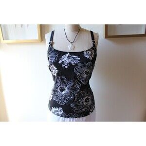 Gottex Silver Black Floral Tankini Top - (+) Size 22W, Floral Y2K Boho #55H660